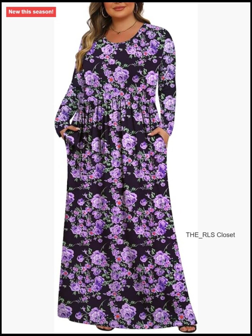 Plus Size Maxi Dress Long Sleeve with Pockets 1X-5X